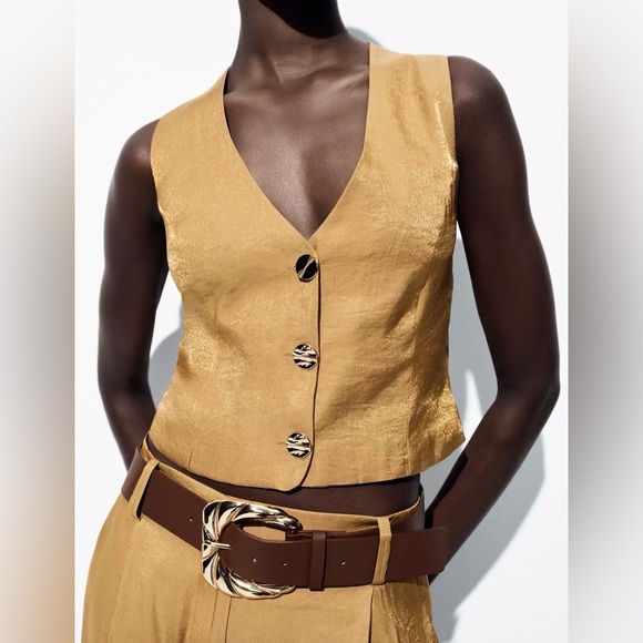 Zara Jackets & Blazers - NWT Zara Gold Buttoned Vest
